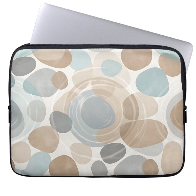 Soft Beige Blue Grey Minimalist Overlapping  Laptop Sleeve (Front)