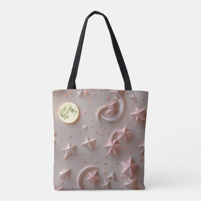 Soft Beige Blush Moon Neutral Aesthetic Tote Bag (Back)
