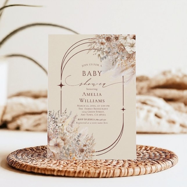 Soft Beige Boho Elegant Floral Arch Baby Shower In Invitation (Creator Uploaded)