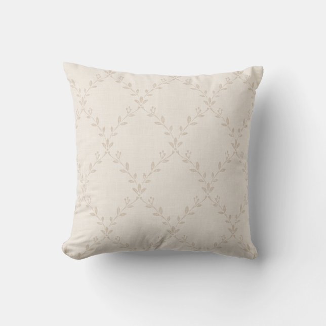 Soft Beige Boho Floral Trellis Pattern Cushion (Front)