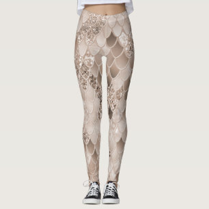 Soft Beige Brown Mermaid Scales Glam 1 Leggings