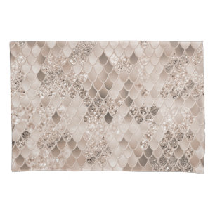 Soft Beige Brown Mermaid Scales Glam 1 Pillowcase