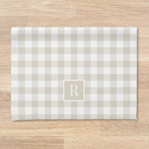 Soft Beige Buffalo Check Custom Initial Tea Towel