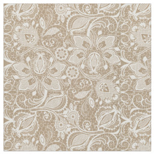 Soft Beige Burlap & Lace Fabric