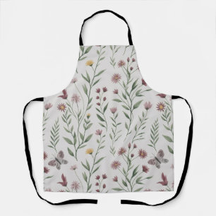 Soft Beige Butterfly & Wildflower Seamless Pattern Apron
