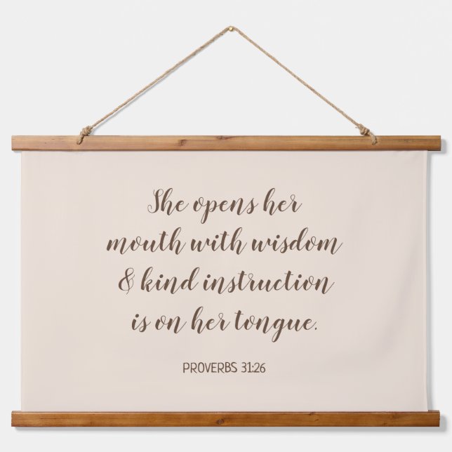 Soft Beige Calligraphy Bible Verse Text Hanging Tapestry (Front)