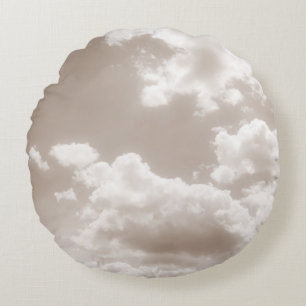 Soft Beige Clouds 5 #clouds #art  Round Cushion