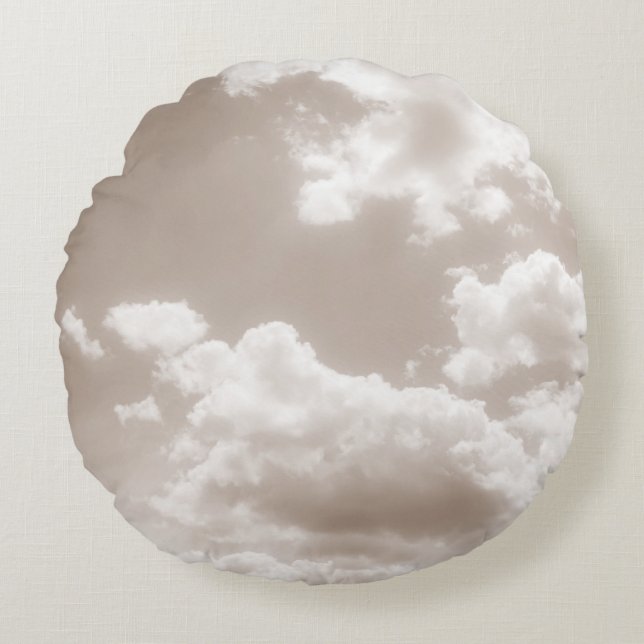 Soft Beige Clouds 5 #clouds #art  Round Cushion (Front)