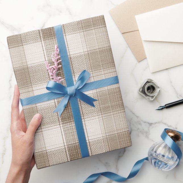 Soft Beige Cream Windowpane Linen Plaid Pattern Wrapping Paper (Gifting)