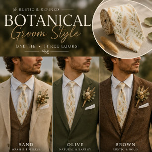 Soft Beige Delicate Ivy & Floral Motifs  Tie