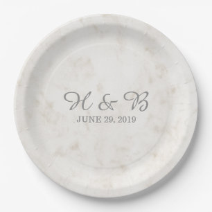Soft Beige Elegant Marble Wedding Paper Plate