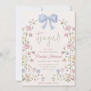 Soft Beige Floral Flower Its a Girl Baby Shower Invitation