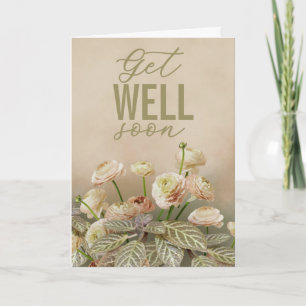 Soft Beige Floral Get Well Soon Personalized Card