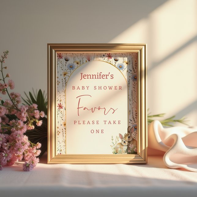Soft Beige Floral Woodland Bunny Baby Shower Favou Poster (Creator Uploaded)