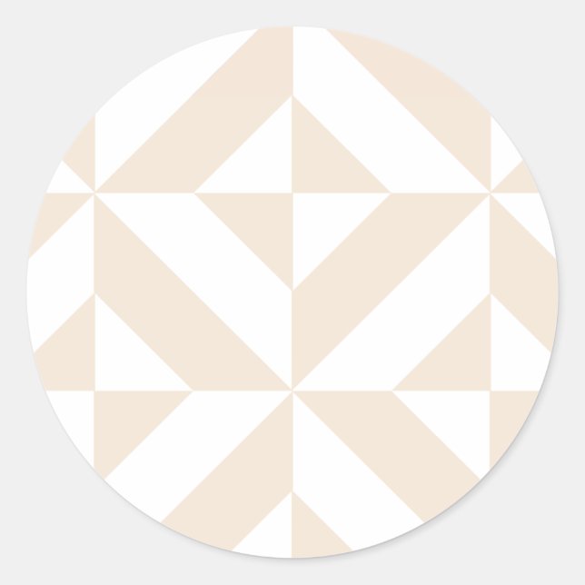 Soft Beige Geometric Deco Cube Classic Round Sticker (Front)