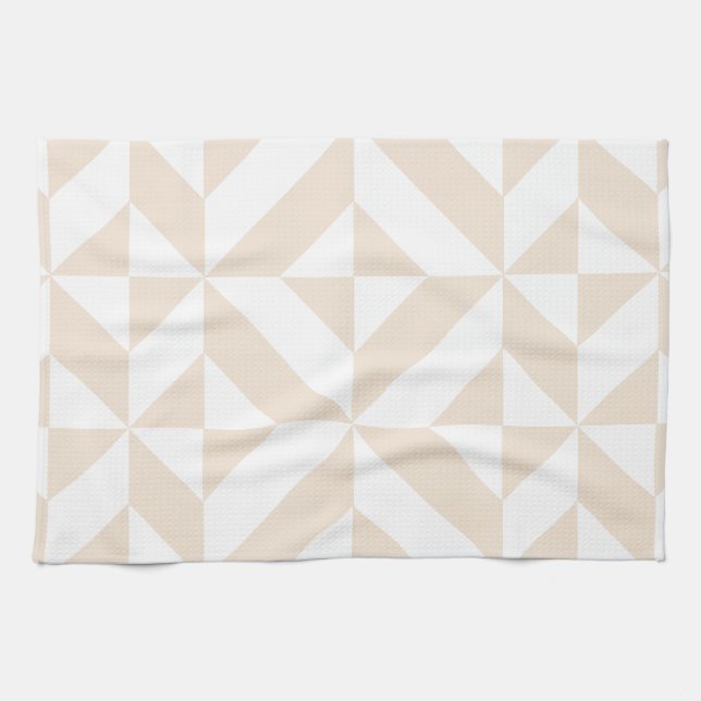 Soft Beige Geometric Deco Cube Tea Towel (Horizontal)