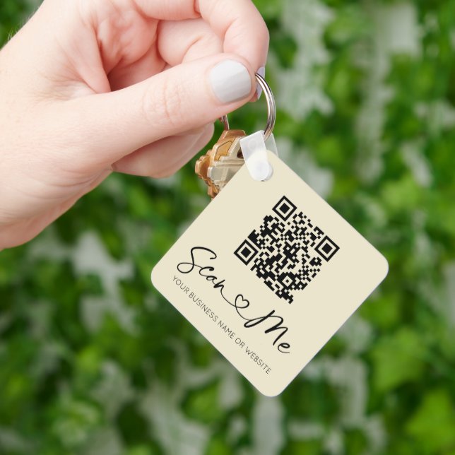 Soft Beige Heart Font QR Code Keychain (Hand)