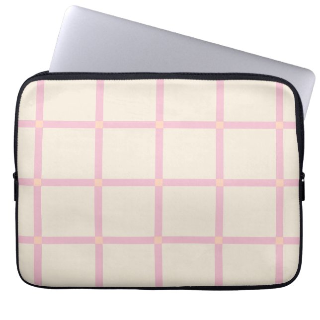 Soft Beige & Pink Grid Pattern Laptop Sleeve (Front)