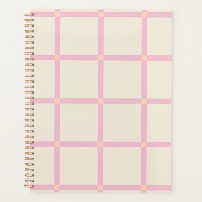 Soft Beige & Pink Grid Pattern Planner (Front)