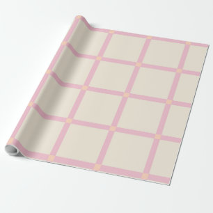 Soft Beige & Pink Grid Pattern Wrapping Paper