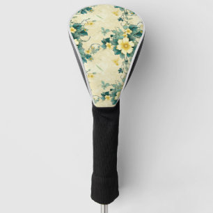 Soft Beige Teal Daisy Cottage Floral Golf Head Cover