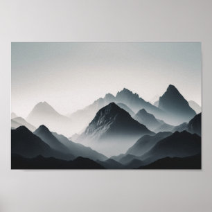 Soft Black and White Photo of Mountains Poster