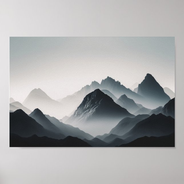 Soft Black and White Photo of Mountains Poster (Front)