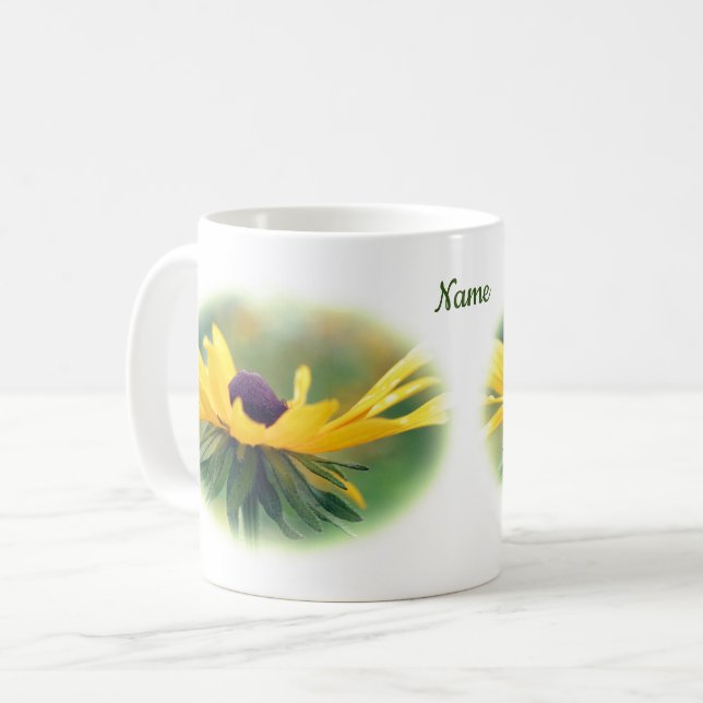 Soft Black Eyed Susan Flower Personalised Coffee Mug (Front Left)