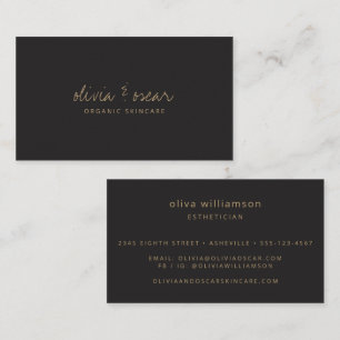 Soft Black Gold Script Skincare Aesthetician  Business Card