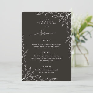 Soft Black Leaf Motif Thanksgiving Dinner Menu