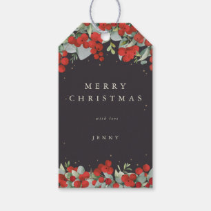 Soft Black Red Berry+Eucalyptus Christmas/Holiday Gift Tags