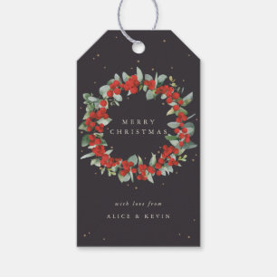 Soft Black Red Berry+Eucalyptus Christmas/Holiday Gift Tags