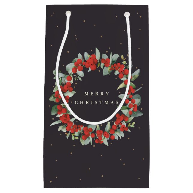 Soft Black Red Berry+Eucalyptus Christmas/Holiday Small Gift Bag (Front)