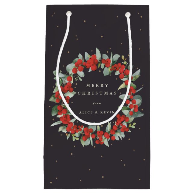 Soft Black Red Berry+Eucalyptus Christmas/Holiday Small Gift Bag (Front)