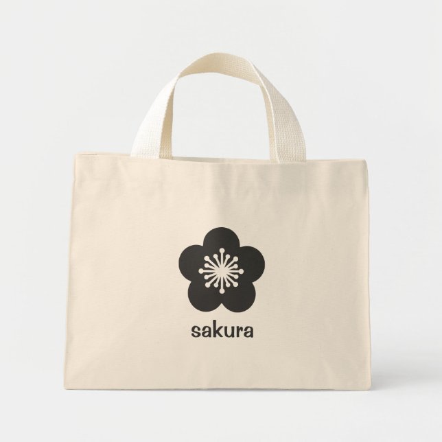 Soft Black Sakura Blossom Silhouette Mini Tote Bag (Front)