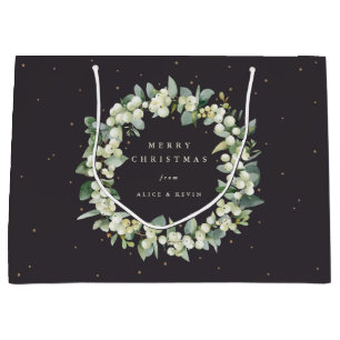 Soft Black Snowberry+Eucalyptus Christmas/Holiday Large Gift Bag