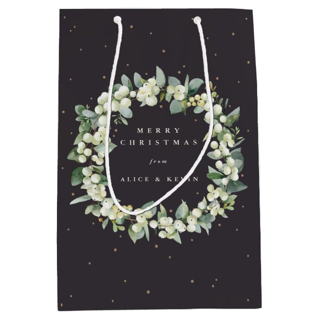 Soft Black Snowberry+Eucalyptus Christmas/Holiday Medium Gift Bag (Front)