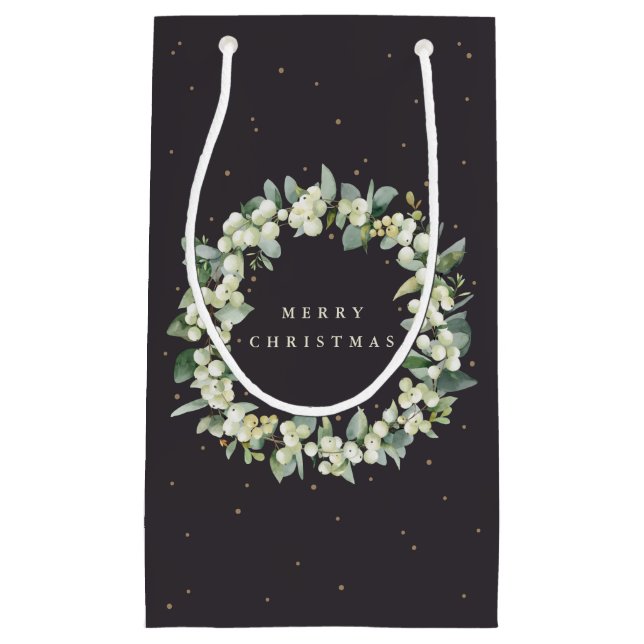 Soft Black Snowberry+Eucalyptus Christmas/Holiday Small Gift Bag (Front)