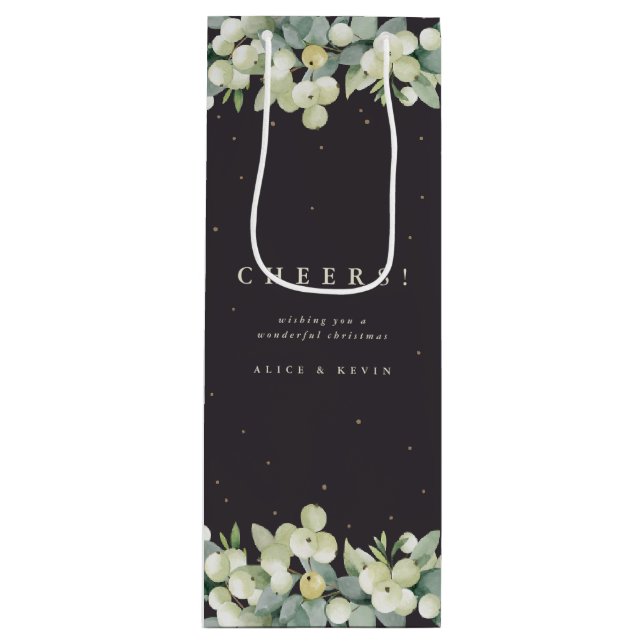 Soft Black Snowberry+Eucalyptus Christmas/Holiday Wine Gift Bag (Front)