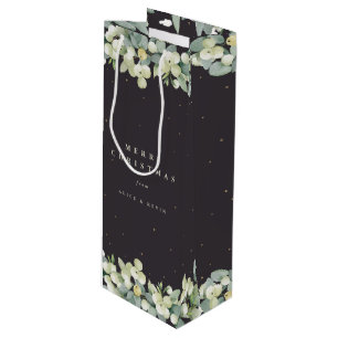 Soft Black Snowberry+Eucalyptus Christmas/Holiday Wine Gift Bag