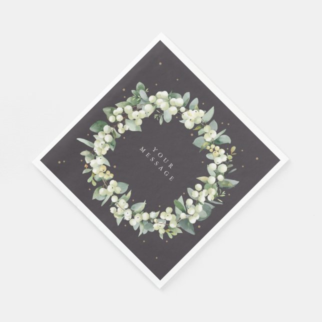 Soft Black Snowberry+Eucalyptus Christmas Wreath Napkin (Corner)