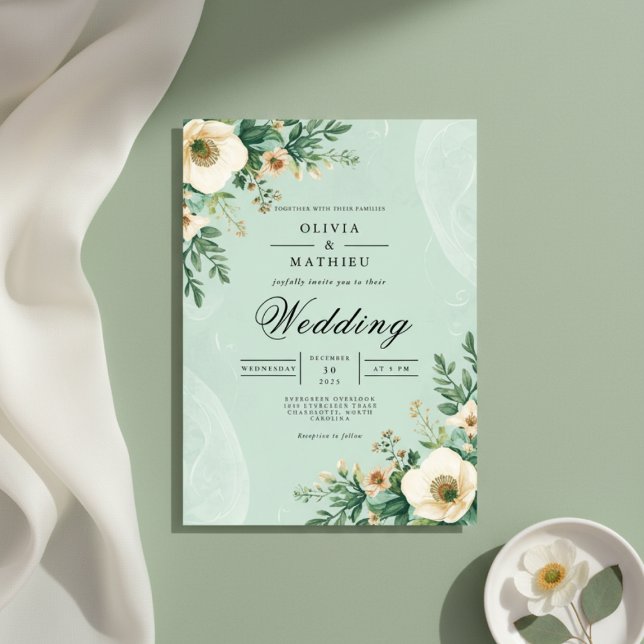 Soft Bloom Botanical Accent Wedding Invitation (Creator Uploaded)