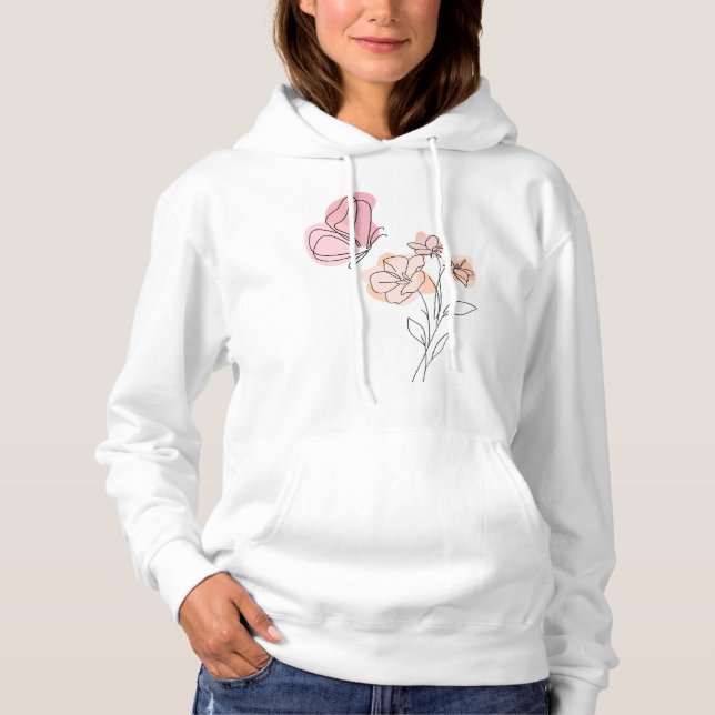 Soft Bloom Butterfly – Minimal Line Art Hoodie (Front)