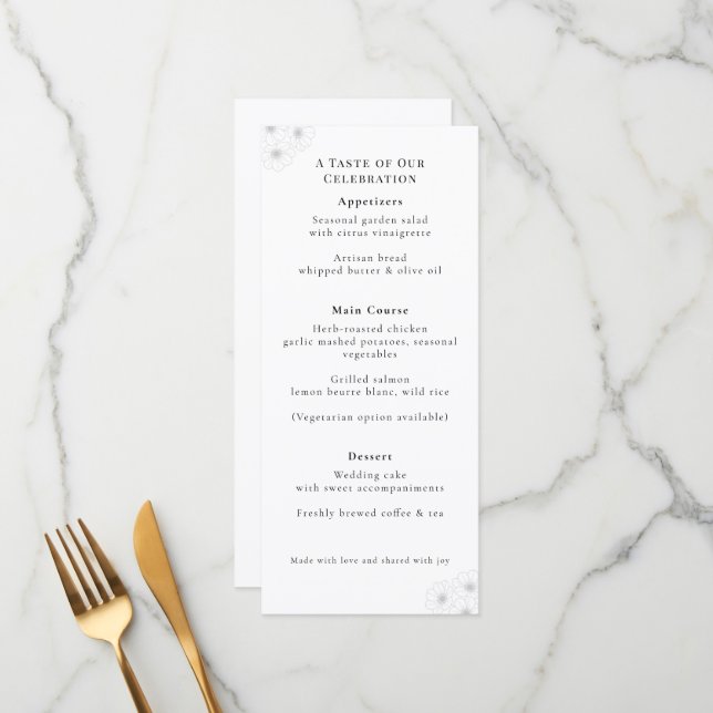 Soft Bloom Elegance "4 *9" Wedding Menu (Front/Back In Situ)