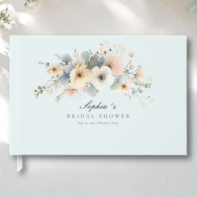 Soft Bloom Elegant Bridal Shower Blue Guest Book (Soft Bloom Elegant Bridal Shower Green Guest Book)