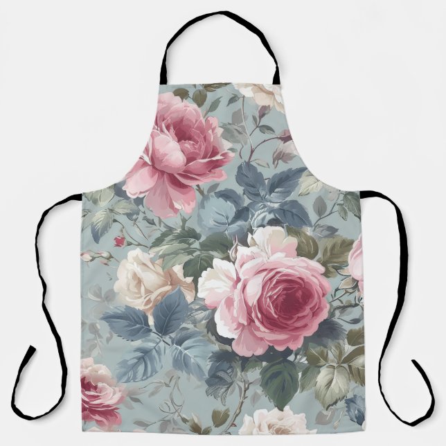 Soft Bloom Open Roses Watercolor Apron (Front)
