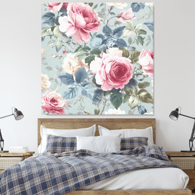  Soft Bloom Open Roses Watercolor Canvas Print (Insitu(Bedroom))