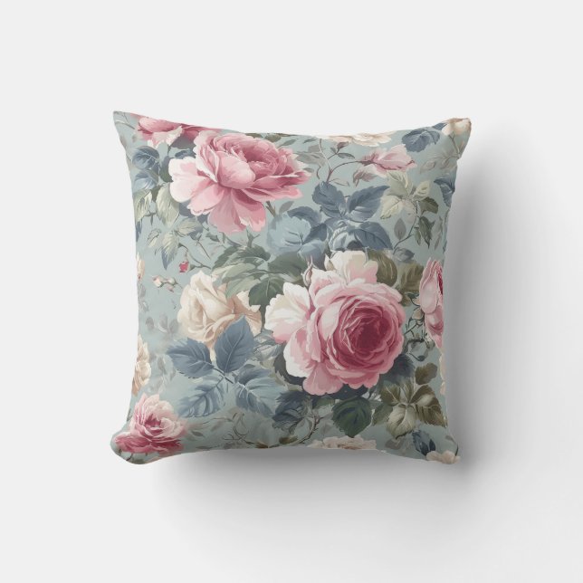  Soft Bloom Open Roses Watercolor Cushion (Front)