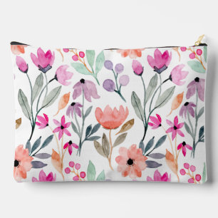 Soft Bloom Watercolor Flower Pattern Pastel Accessory Pouch