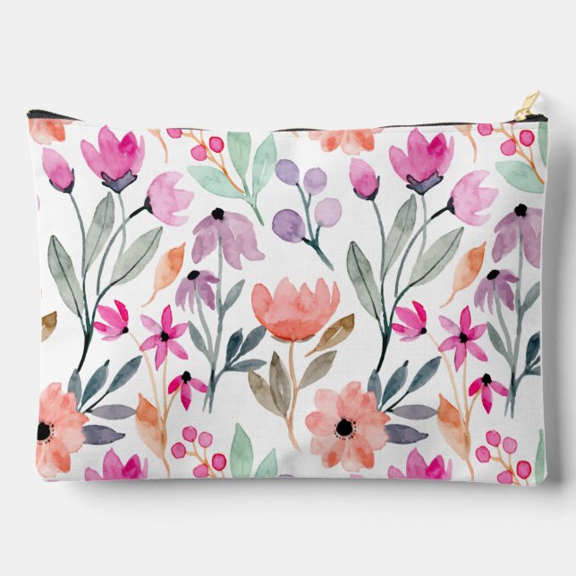Soft Bloom Watercolor Flower Pattern Pastel  Accessory Pouch (Back)